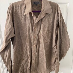 Oleg Cassini Brown Checkered Shirt